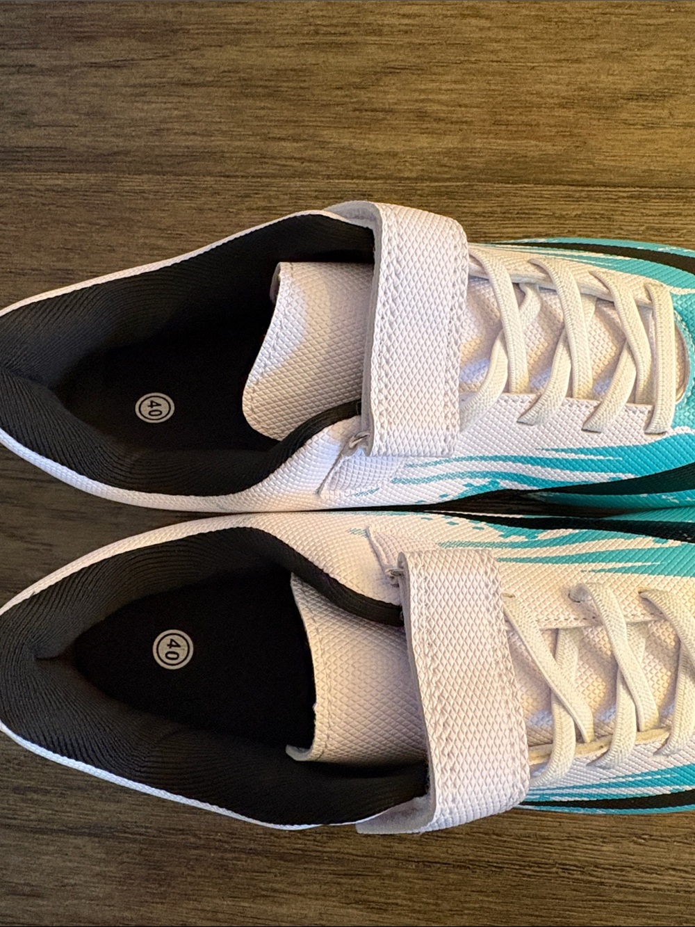 NEW Soccer Football Outdoor Cleats Boots Velcro Teal White Men’s 7.5 / W 9.0 - Picture 7 of 11